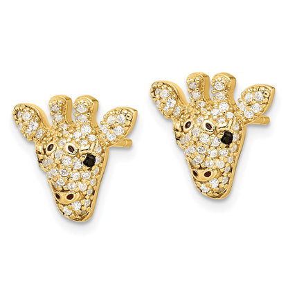 Sterlingsilber Cheryl M Gold-beschichtet Schwarz/white Zirkonia Emaille Giraffe Ohrstecker