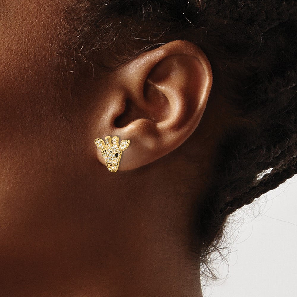 Sterlingsilber Cheryl M Gold-beschichtet Schwarz/white Zirkonia Emaille Giraffe Ohrstecker