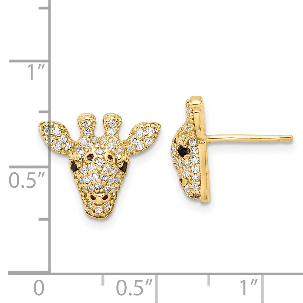 Sterlingsilber Cheryl M Gold-beschichtet Schwarz/white Zirkonia Emaille Giraffe Ohrstecker