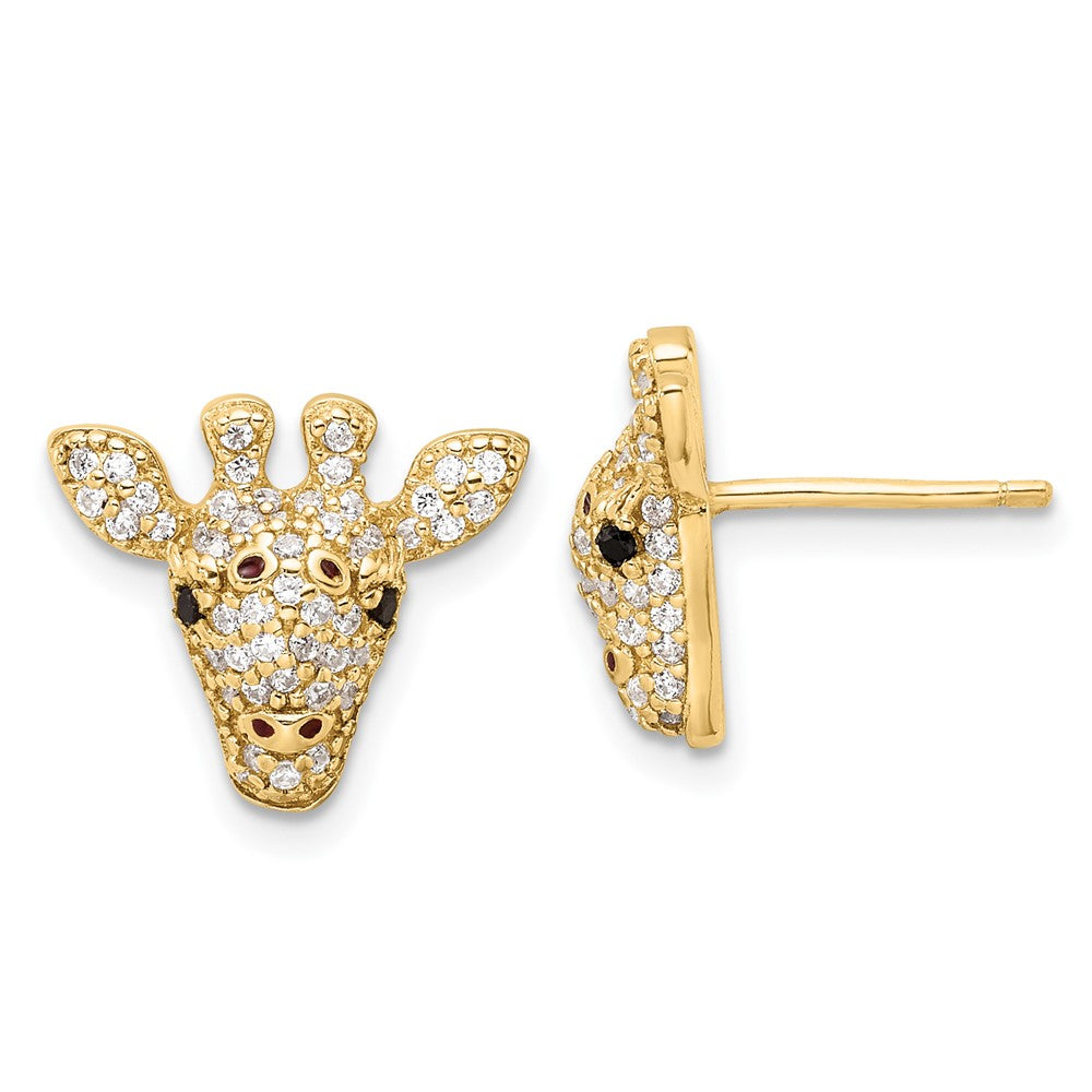 Sterlingsilber Cheryl M Gold-beschichtet Schwarz/white Zirkonia Emaille Giraffe Ohrstecker