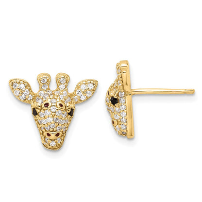 Sterlingsilber Cheryl M Gold-beschichtet Schwarz/white Zirkonia Emaille Giraffe Ohrstecker