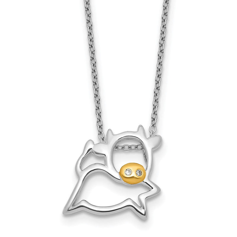Sterlingsilber Cheryl M Rhodium/vergoldet Zirkonia Cow 16 Zoll mit 2 Zoll Verlängerung Halskette