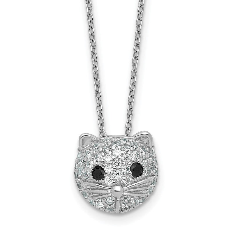 Sterlingsilber Cheryl M Rhodiniert Zirkonia und Schwarz Spinell Katze 16 Zoll mit 2 Zoll Verlängerung Halskette
