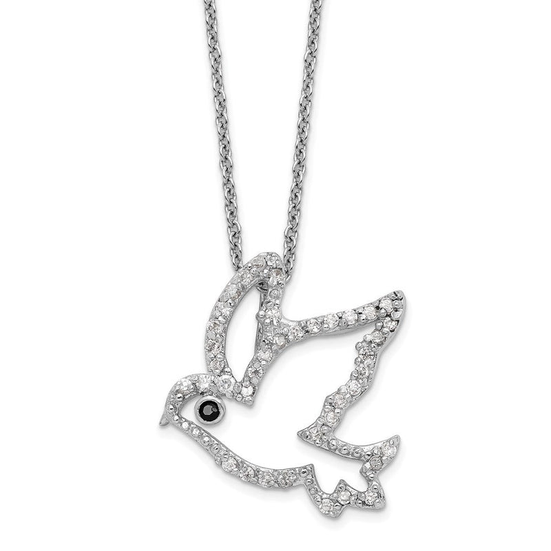 Sterlingsilber Cheryl M Rhodiniert Schwarz/white Zirkonia Taube 16 Zoll mit 2 Zoll Verlängerung Halskette