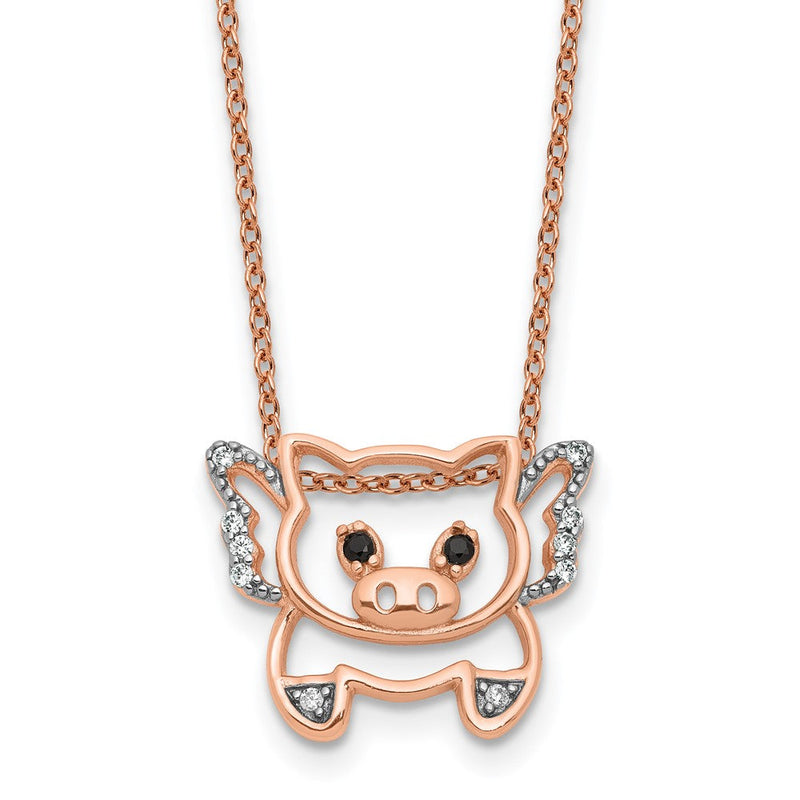 Sterlingsilber Cheryl M Rose Vergoldet Zirkonia Flying Pig 16 Zoll mit 2 Zoll Verlängerung Halskette