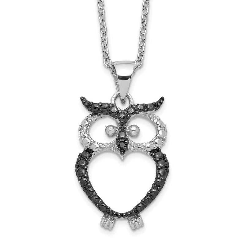 Sterlingsilber Cheryl M Rhodiniert mit Blk Rhodiniert Blk/wht Zirkonia Eule 16 Zoll mit 2 Zoll Verlängerung Halskette