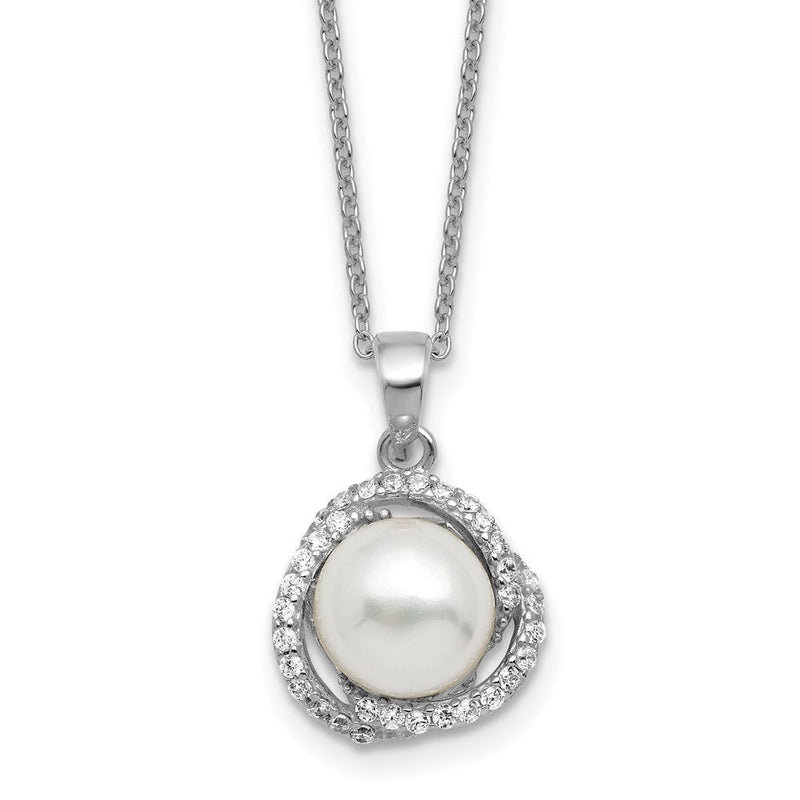 Sterlingsilber Cheryl M Rhodiniert Fwc Perle & Zirkonia 16 Zoll mit 2 Zoll Verlängerung Halskette