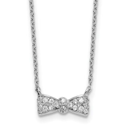 Sterlingsilber Cheryl M Rhodiniert Zirkonia Schleife 16 Zoll mit 2 Zoll Verlängerung Halskette