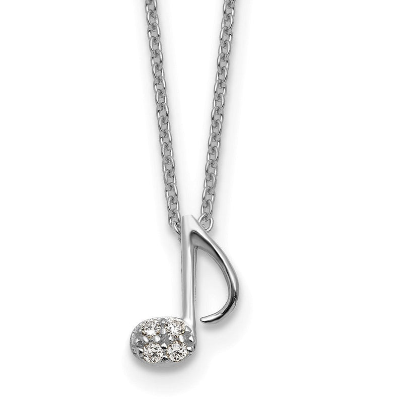 Sterlingsilber Cheryl M Rhodiniert Zirkonia Musik Note 16 Zoll mit 2 Zoll Verlängerung Halskette