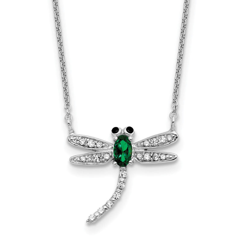 Sterlingsilber Cheryl M Rhodiniert Grün Glas & Zirkonia Libelle mit 2 Zoll Verlängerung Halskette