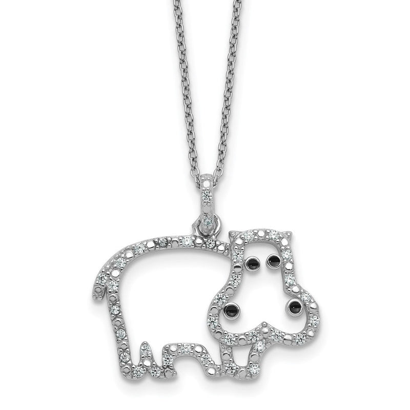 Sterlingsilber Cheryl M Rhodiniert Emaille Zirkonia Hippo 16 Zoll mit 2 Zoll Verlängerung Halskette