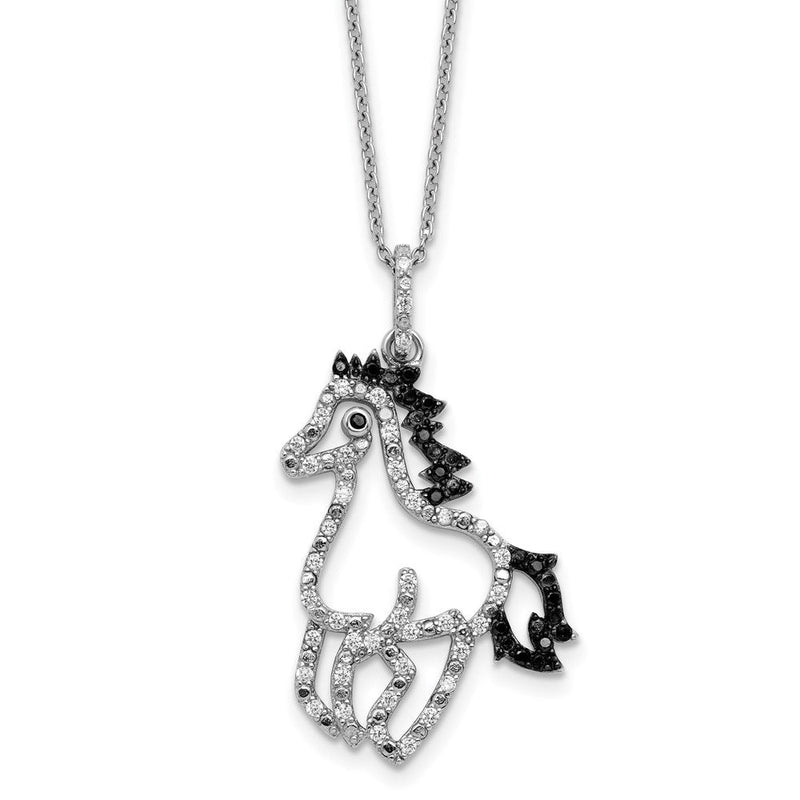 Sterlingsilber Cheryl M Rhodiniert Blk/wht Zirkonia Pferd 16 Zoll mit 2 Zoll Verlängerung Halskette