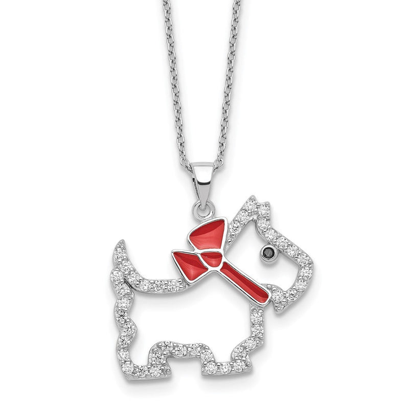 Sterlingsilber Cheryl M Rhodiniert Emaille Blk/wht Zirkonia Hund 16 Zoll mit 2 Zoll Verlängerung Halskette