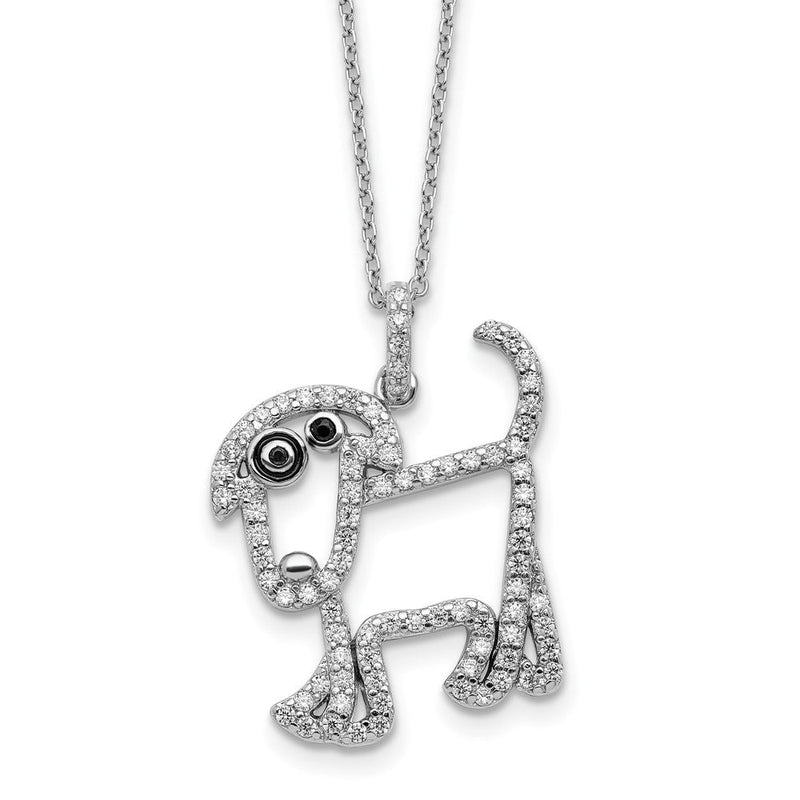 Sterlingsilber Cheryl M Rhodiniert Emaille Blk/wht Zirkonia Hund 16 Zoll mit 2 Zoll Verlängerung Halskette