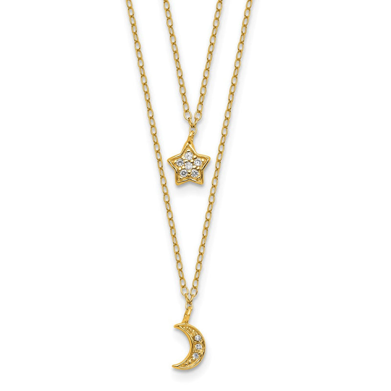 Sterlingsilber Cheryl M Vergoldet 2-strand Zirkonia Mond/star mit 2 Zoll Verlängerung Halskette