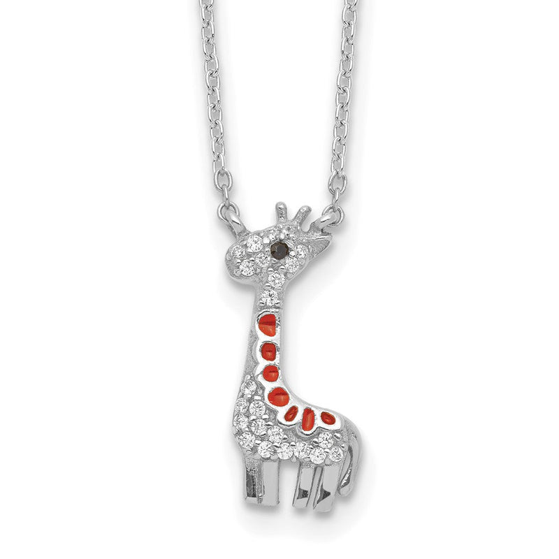 Sterlingsilber Cheryl M Rhodiniert Emaille Zirkonia Giraffe 16 Zoll mit 2 Zoll Verlängerung Halskette