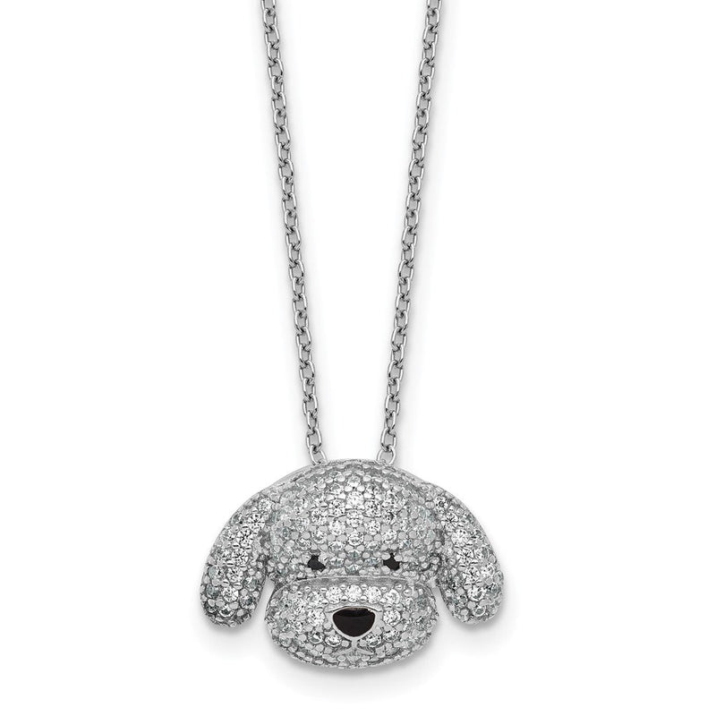 Sterlingsilber Cheryl M Rhodiniert Emailliert Zirkonia Hund 16 Zoll mit 2 Zoll Verlängerung Halskette