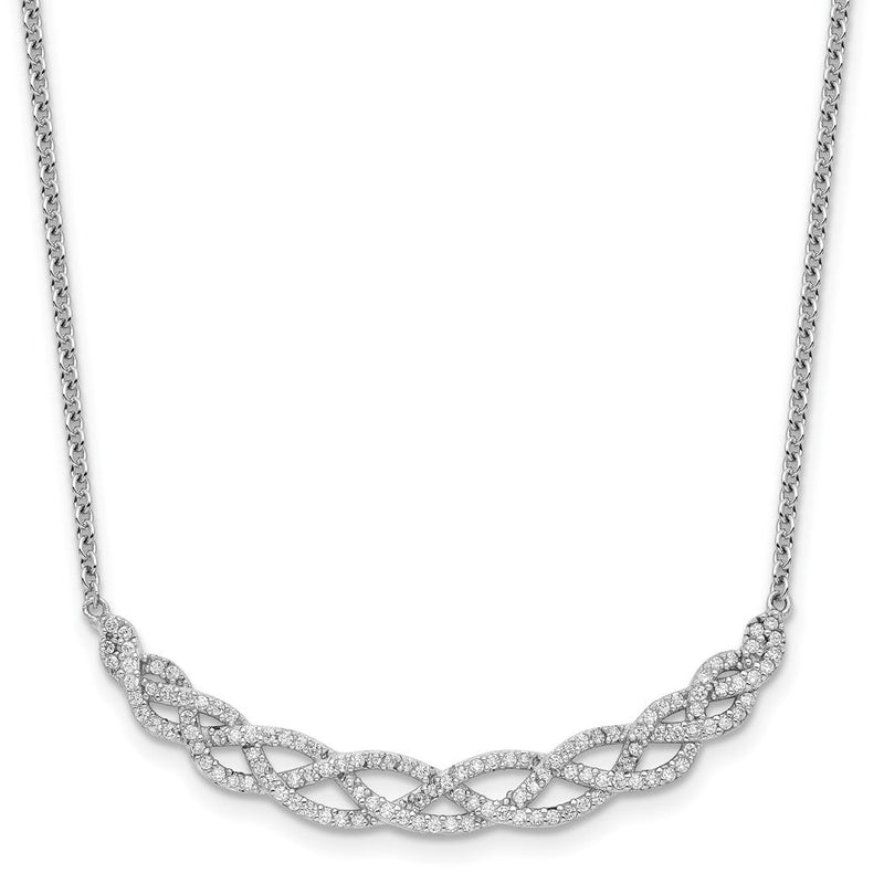 Sterlingsilber Cheryl M Rhodiniert Geflochten Zirkonia 16 Zoll mit 2 Zoll Verlängerung Halskette
