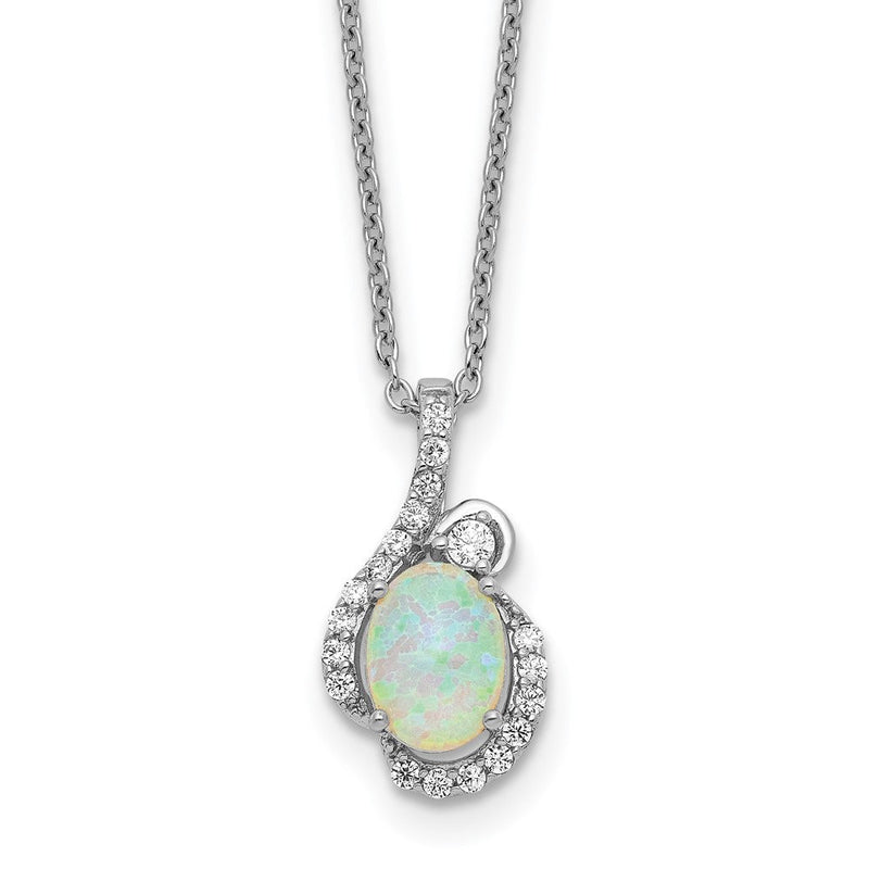 Sterlingsilber Cheryl M Rhodiniert Lab Cr. Opal & Zirkonia 16 Zoll mit 2 Zoll Verlängerung Halskette