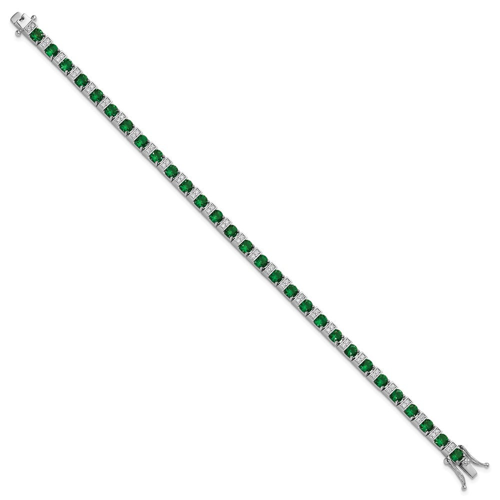 Sterlingsilber Cheryl M Rhodiniert Grün Glas & Zirkonia 7.25 Zoll Armband