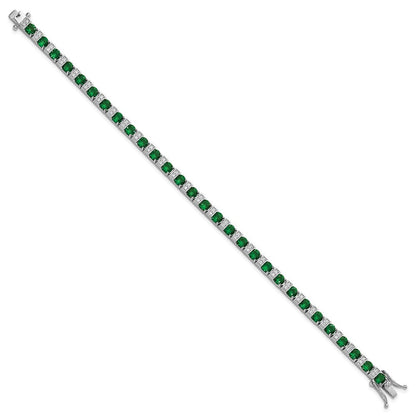 Sterlingsilber Cheryl M Rhodiniert Grün Glas & Zirkonia 7.25 Zoll Armband