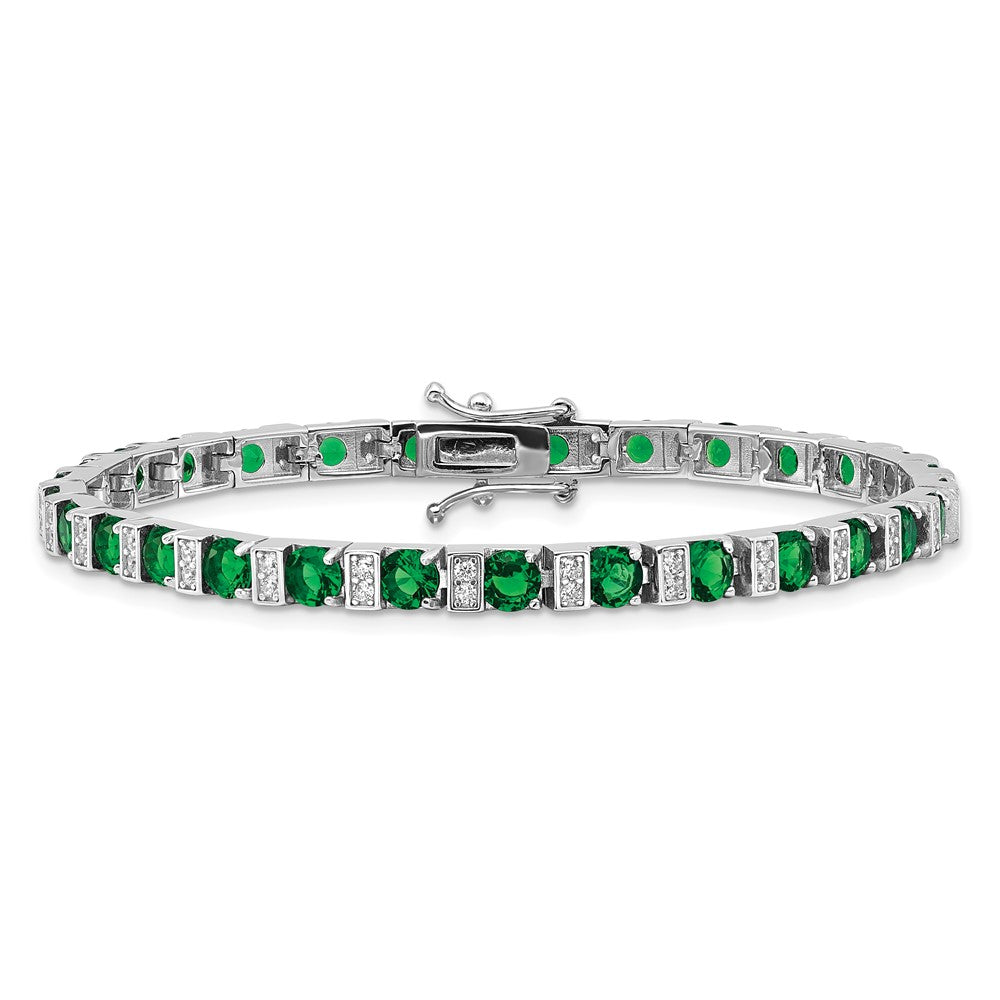 Sterlingsilber Cheryl M Rhodiniert Grün Glas & Zirkonia 7.25 Zoll Armband