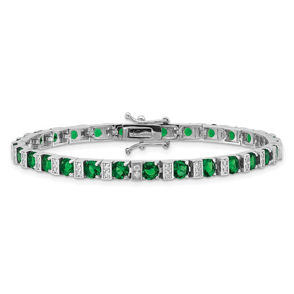 Sterlingsilber Cheryl M Rhodiniert Grün Glas & Zirkonia 7.25 Zoll Armband