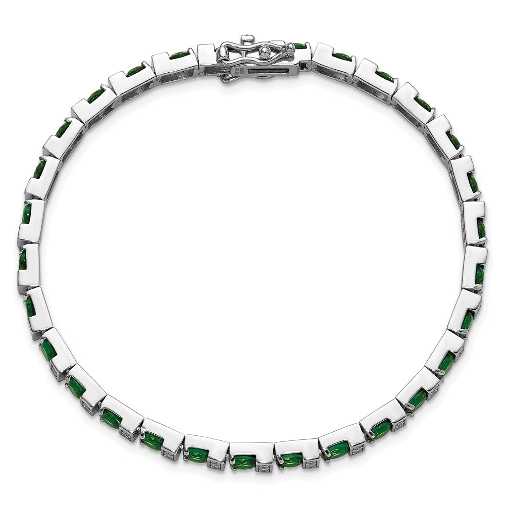 Sterlingsilber Cheryl M Rhodiniert Grün Glas & Zirkonia 7.25 Zoll Armband