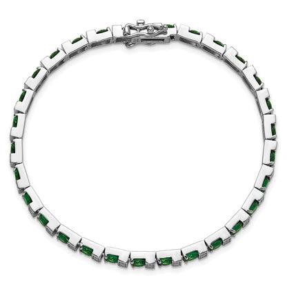 Sterlingsilber Cheryl M Rhodiniert Grün Glas & Zirkonia 7.25 Zoll Armband