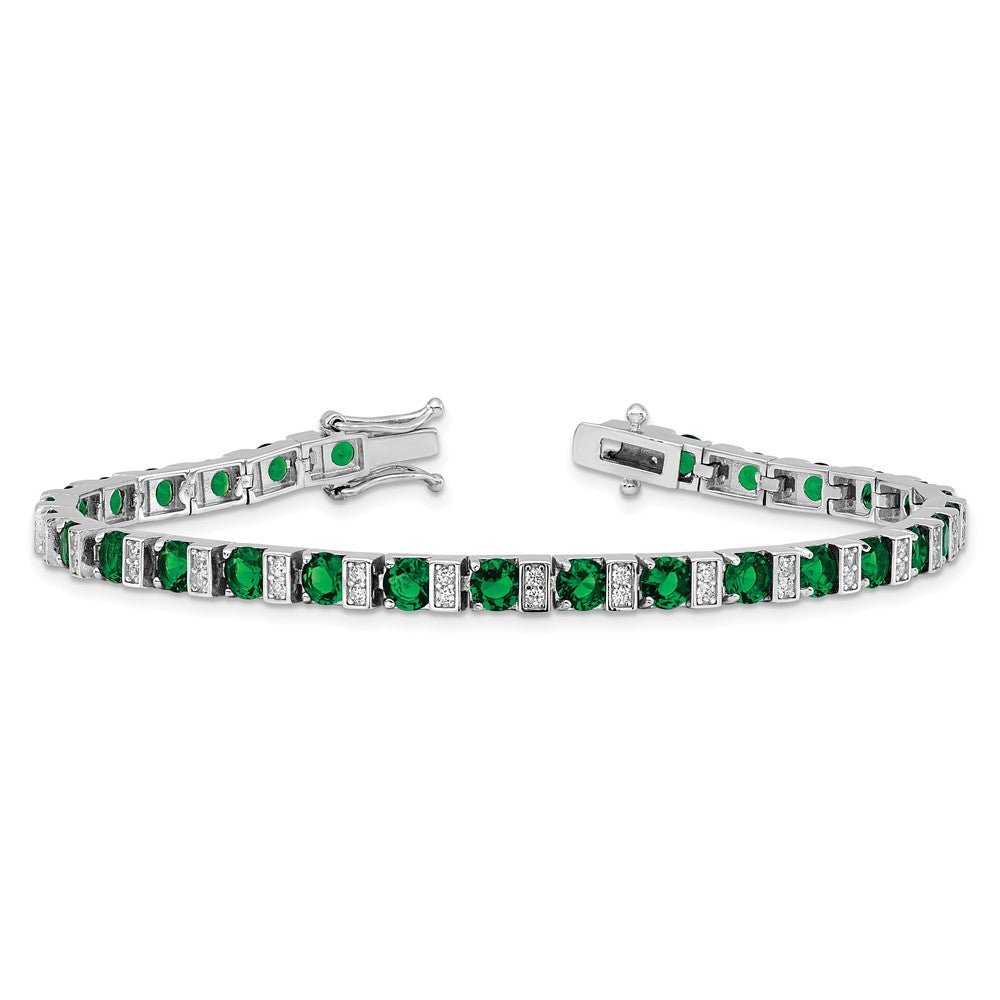 Sterlingsilber Cheryl M Rhodiniert Grün Glas & Zirkonia 7.25 Zoll Armband