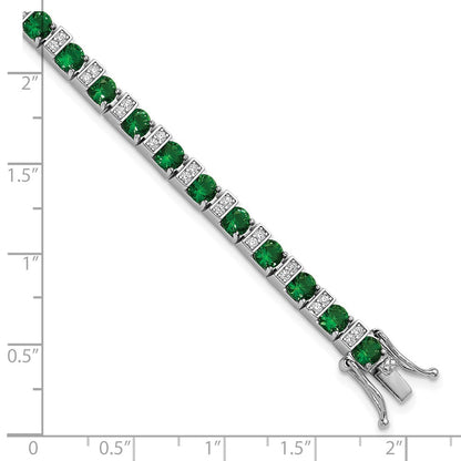 Sterlingsilber Cheryl M Rhodiniert Grün Glas & Zirkonia 7.25 Zoll Armband