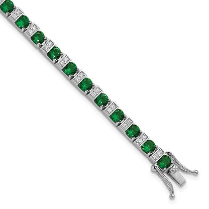 Sterlingsilber Cheryl M Rhodiniert Grün Glas & Zirkonia 7.25 Zoll Armband