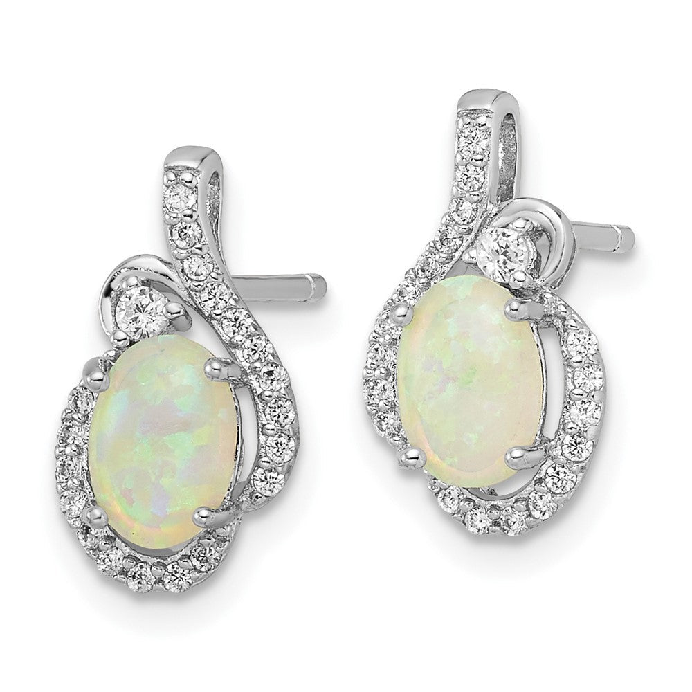Sterlingsilber Cheryl M Rhodiniert Poliert Im Labor Erzeugt Opal & Zirkonia Ohrstecker