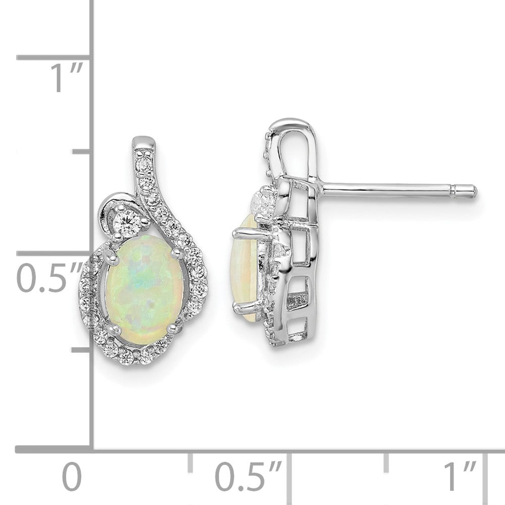 Sterlingsilber Cheryl M Rhodiniert Poliert Im Labor Erzeugt Opal & Zirkonia Ohrstecker