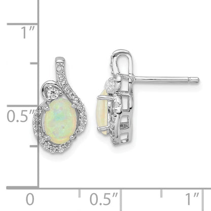 Sterlingsilber Cheryl M Rhodiniert Poliert Im Labor Erzeugt Opal & Zirkonia Ohrstecker