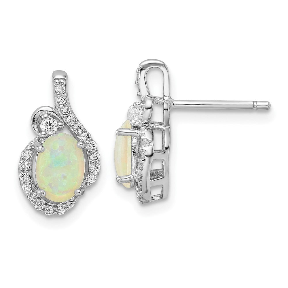 Sterlingsilber Cheryl M Rhodiniert Poliert Im Labor Erzeugt Opal & Zirkonia Ohrstecker