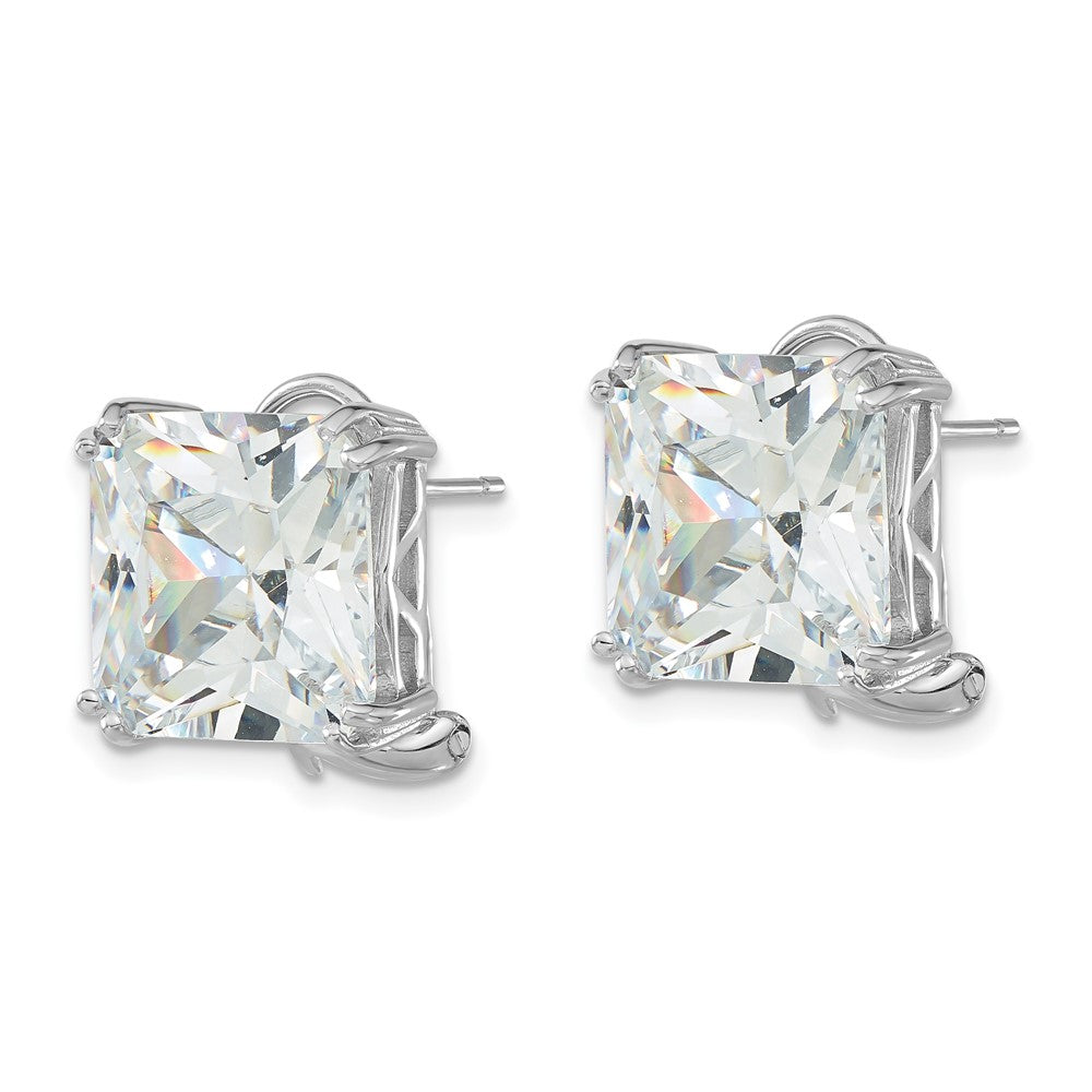 Sterlingsilber Cheryl M Rhodiniert Poliert Zirkonia Stecker Omega Rückseite Ohrringe