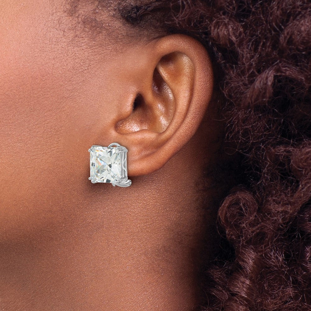 Sterlingsilber Cheryl M Rhodiniert Poliert Zirkonia Stecker Omega Rückseite Ohrringe