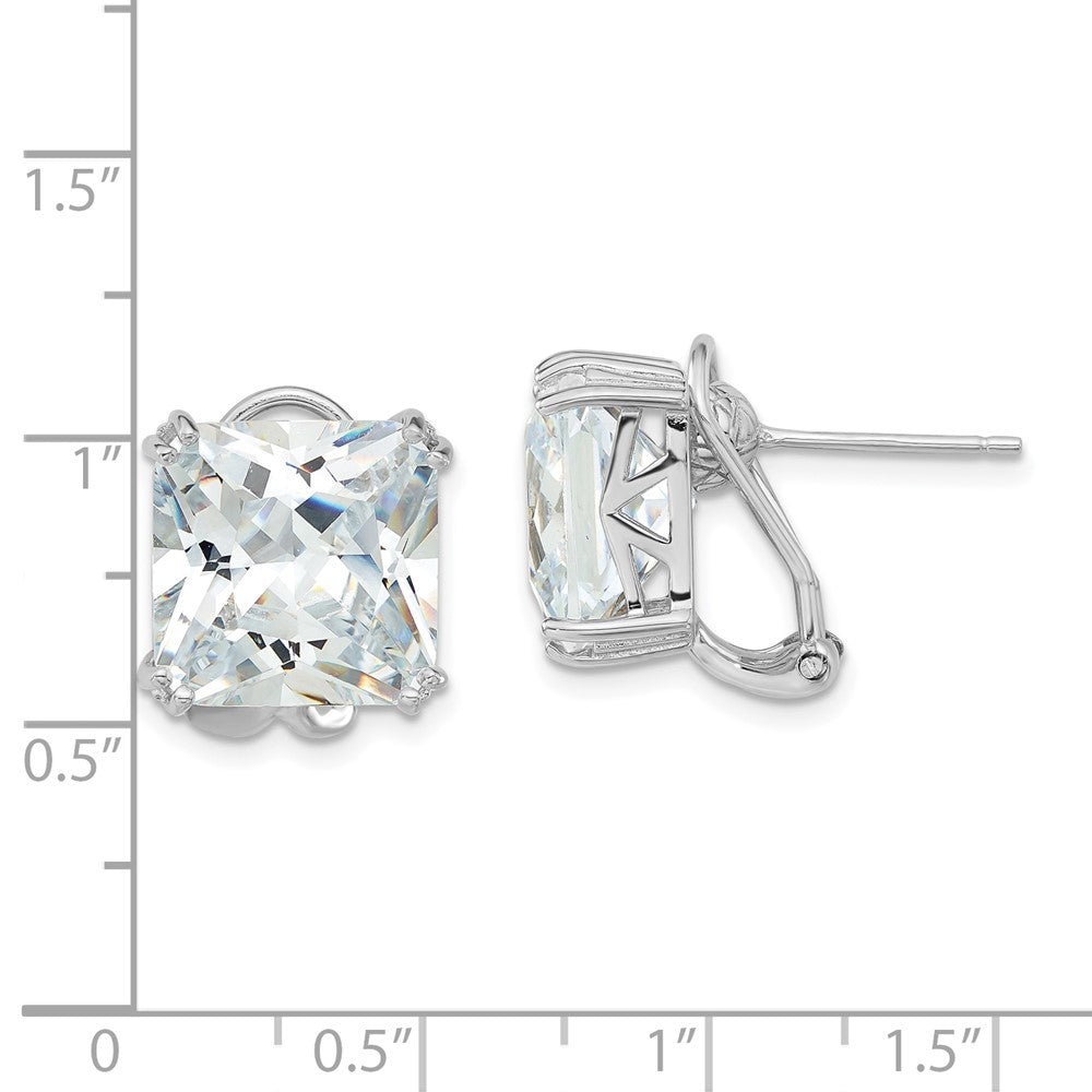 Sterlingsilber Cheryl M Rhodiniert Poliert Zirkonia Stecker Omega Rückseite Ohrringe