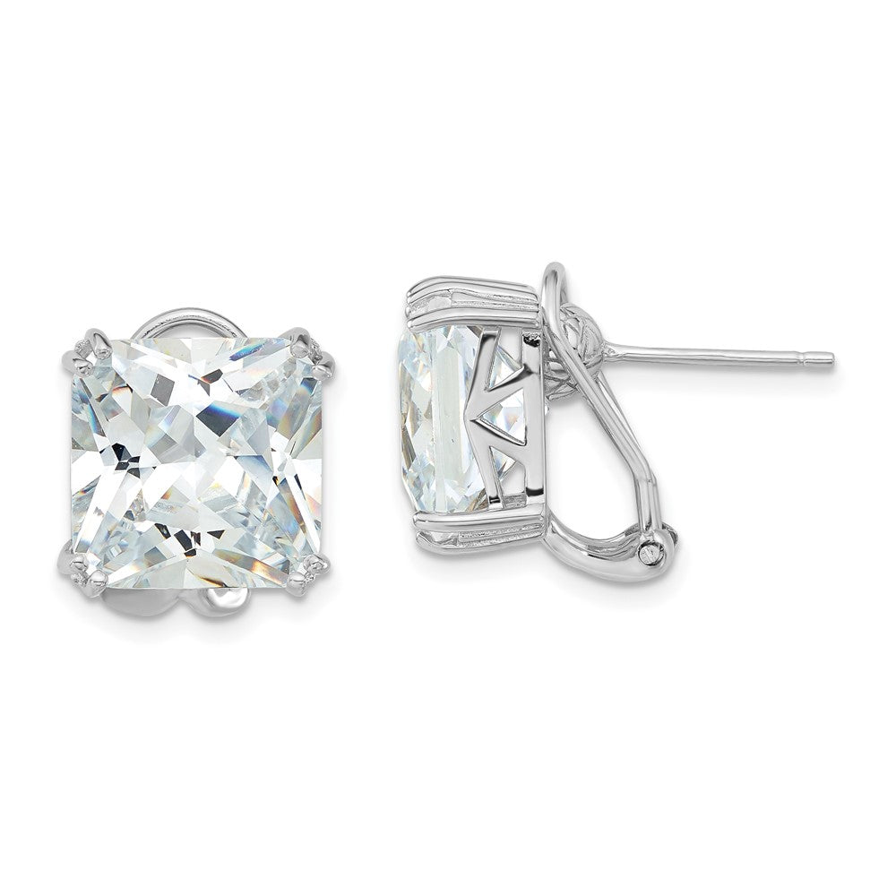 Sterlingsilber Cheryl M Rhodiniert Poliert Zirkonia Stecker Omega Rückseite Ohrringe
