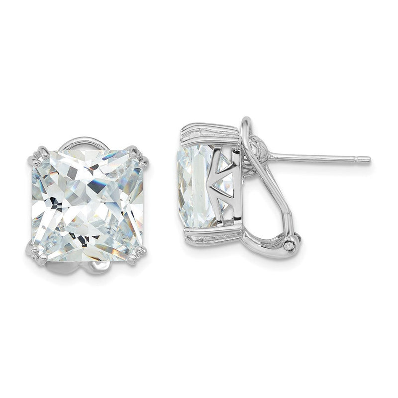 Sterlingsilber Cheryl M Rhodiniert Poliert Zirkonia Stecker Omega Rückseite Ohrringe
