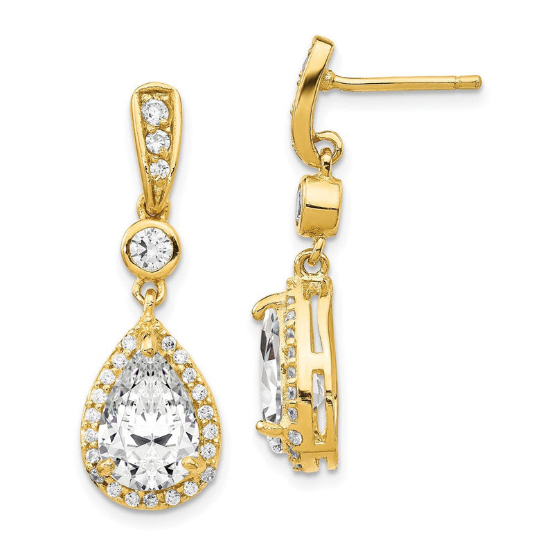 Sterlingsilber Cheryl M Vergoldet Brillant-cut Zirkonia Tropfen und Zargenfassung Heiligenschein Stecker Ohrhänger