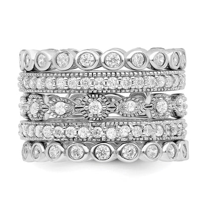 Sterlingsilber Cheryl M Rhodiniert Brillant-cut Zirkonia 5 Stück Memoire Ring Set