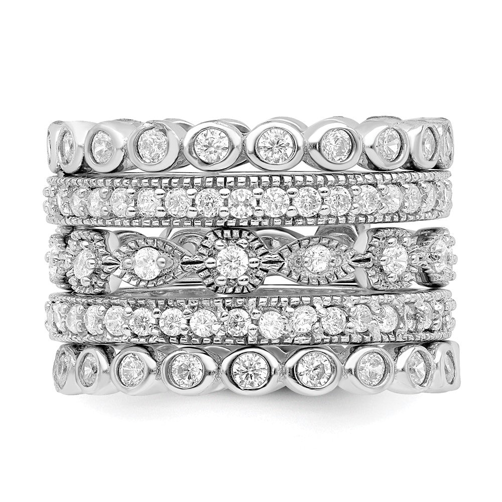 Sterlingsilber Cheryl M Rhodiniert Brillant-cut Zirkonia 5 Stück Memoire Ring Set