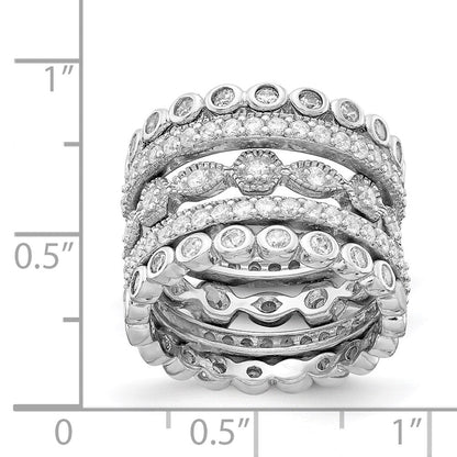 Sterlingsilber Cheryl M Rhodiniert Brillant-cut Zirkonia 5 Stück Memoire Ring Set