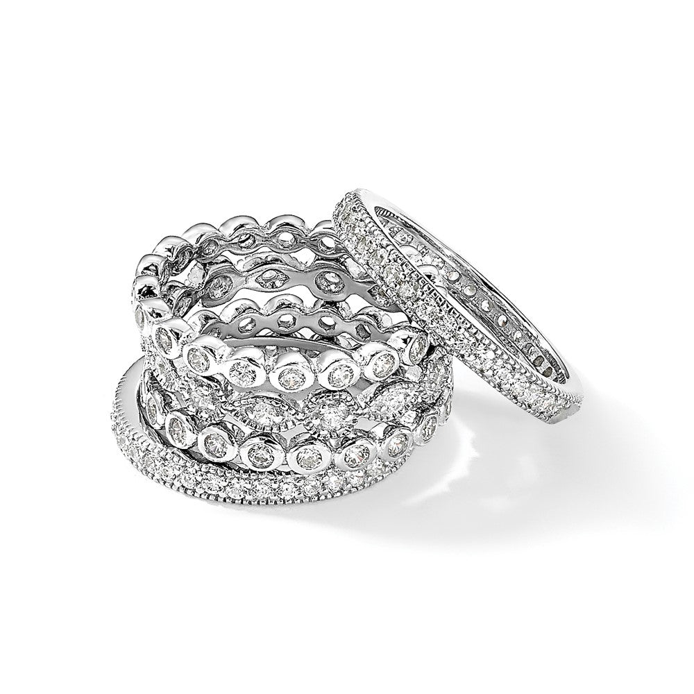 Sterlingsilber Cheryl M Rhodiniert Brillant-cut Zirkonia 5 Stück Memoire Ring Set