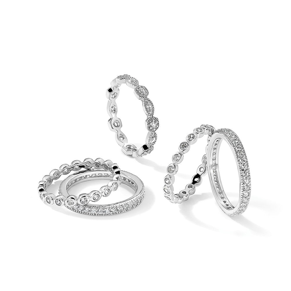 Sterlingsilber Cheryl M Rhodiniert Brillant-cut Zirkonia 5 Stück Memoire Ring Set