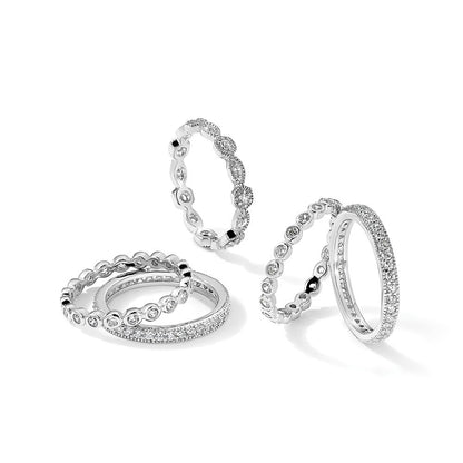 Sterlingsilber Cheryl M Rhodiniert Brillant-cut Zirkonia 5 Stück Memoire Ring Set