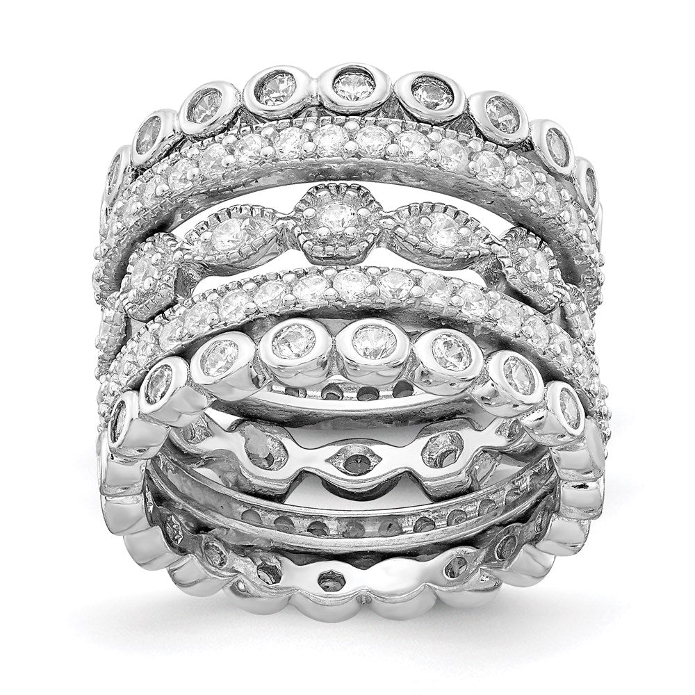 Sterlingsilber Cheryl M Rhodiniert Brillant-cut Zirkonia 5 Stück Memoire Ring Set