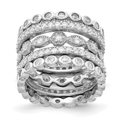 Sterlingsilber Cheryl M Rhodiniert Brillant-cut Zirkonia 5 Stück Memoire Ring Set